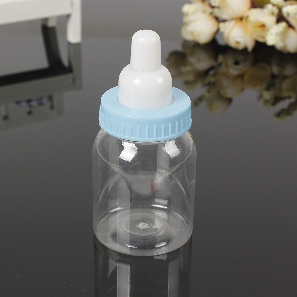 4pcs Pink Blue Baby Bottle Candy Box Transparent Mini Feeding Bottle  Baby Shower Party
