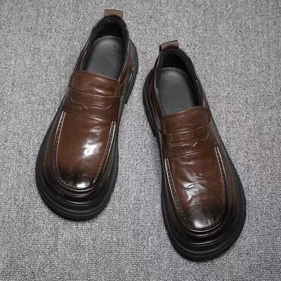 Zomer nieuwe holle herenschoenen echt leer Brits dikke zool antislip veelzijdig ademend casual leren schoenen heren hoogteverhoging