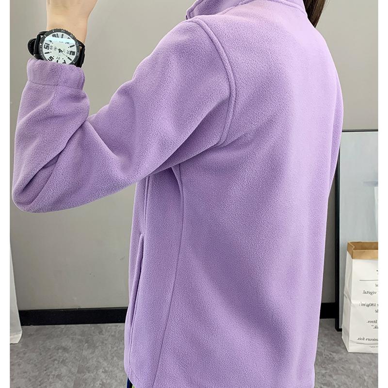 Winter Fleece Hiking Jacket Women Thicked Climbing Running Sweatshirt Double Side Zipper Stand Collar Sport Coat