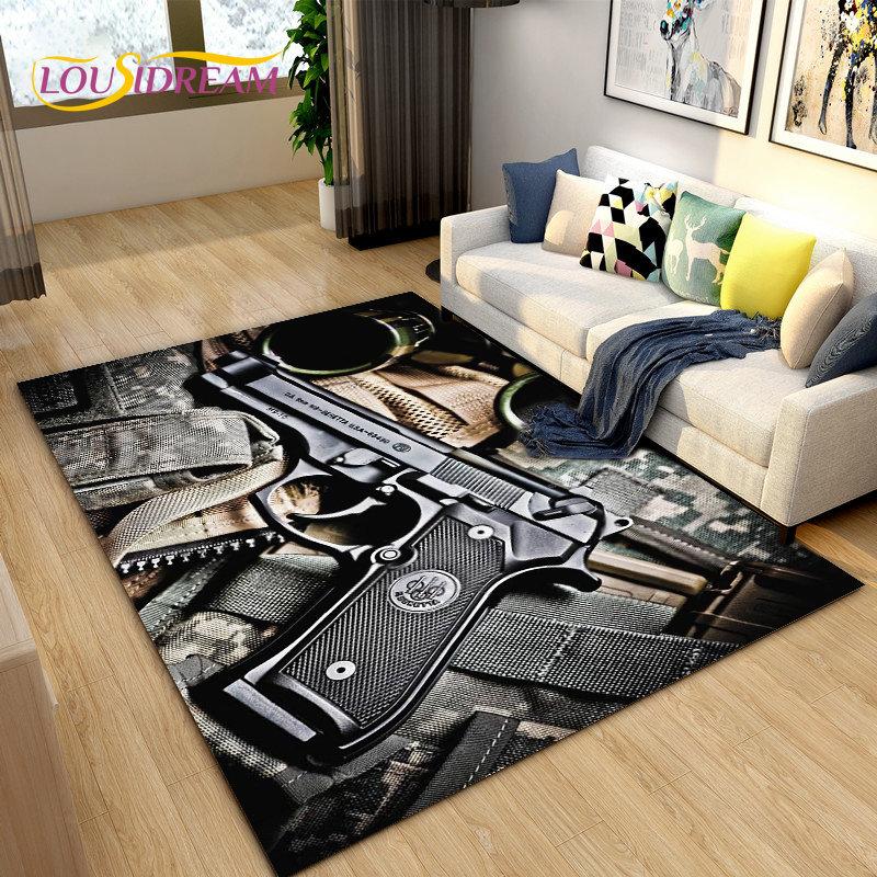 3D Rifle Pistol Revolver Gun Cartoon Area Rug,Carpet Rug for Living Room Bedroom,Kitchen Doormat Bathroom Anti-slip Floor Mat