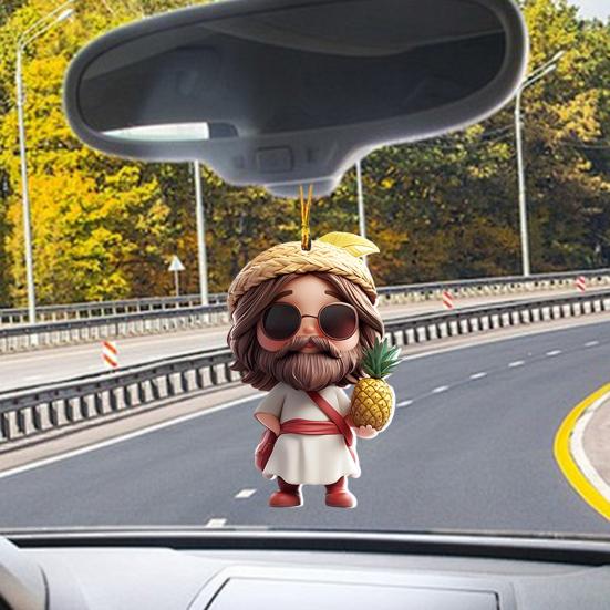 Car Rearview Mirror Ornament 2D Flat Hanging Pendant with Lanyard Easy To Hang Backpack Keychain Decoration