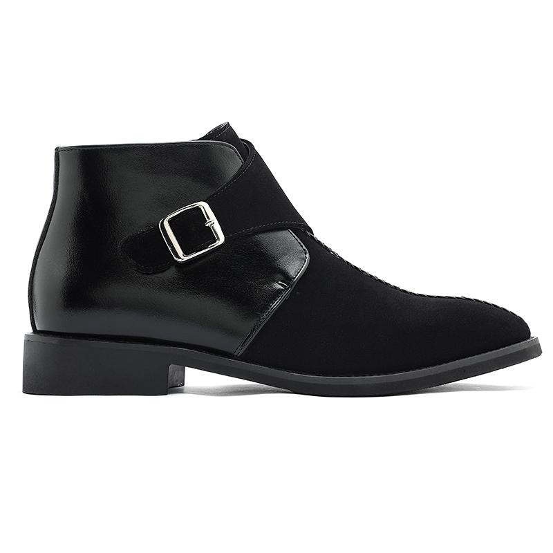 

Fashion Men s Patchwork Leather Chelsea Boots Business Pointed Toe Ankle Boots Casual Buckle Design Comfortable Men Short Boots 38 чёрный