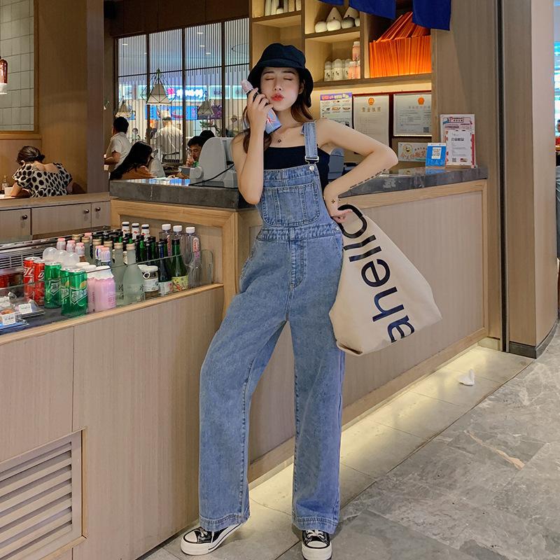 Women's High Waist Overalls Straight Leg Denim Pants Korean Casual Loose Wide Leg Jumpsuit Summer Slim Fit Trousers