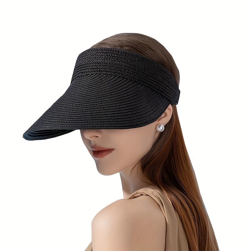 Summer Straw Sun Hat with Wide Brim for, Beach Hat That Can Be Rolled up for Ponytails, Travel Sun Hat