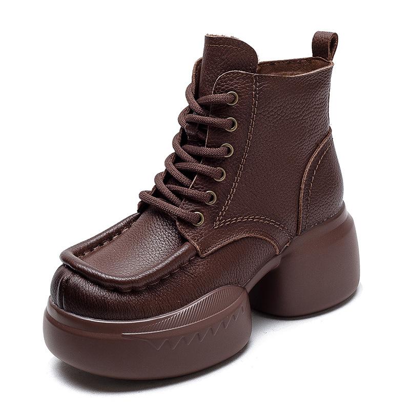 Fashion GKTINOO Women Motorcycle Boots Genuine Leather 2025 New Zip Thick Soled Women Shoes Sewing Handmade Retro Short Platform Boots