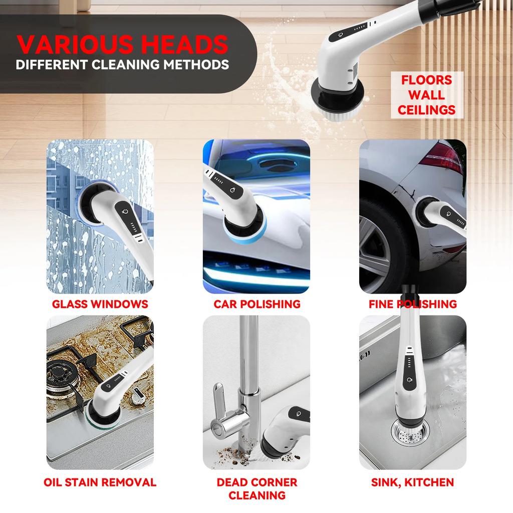 Electric Scrubber 25W Smart Low Noise Brush Handheld Rechargeable Cordless Scrubber with 1000mAh Battery for Bathroom