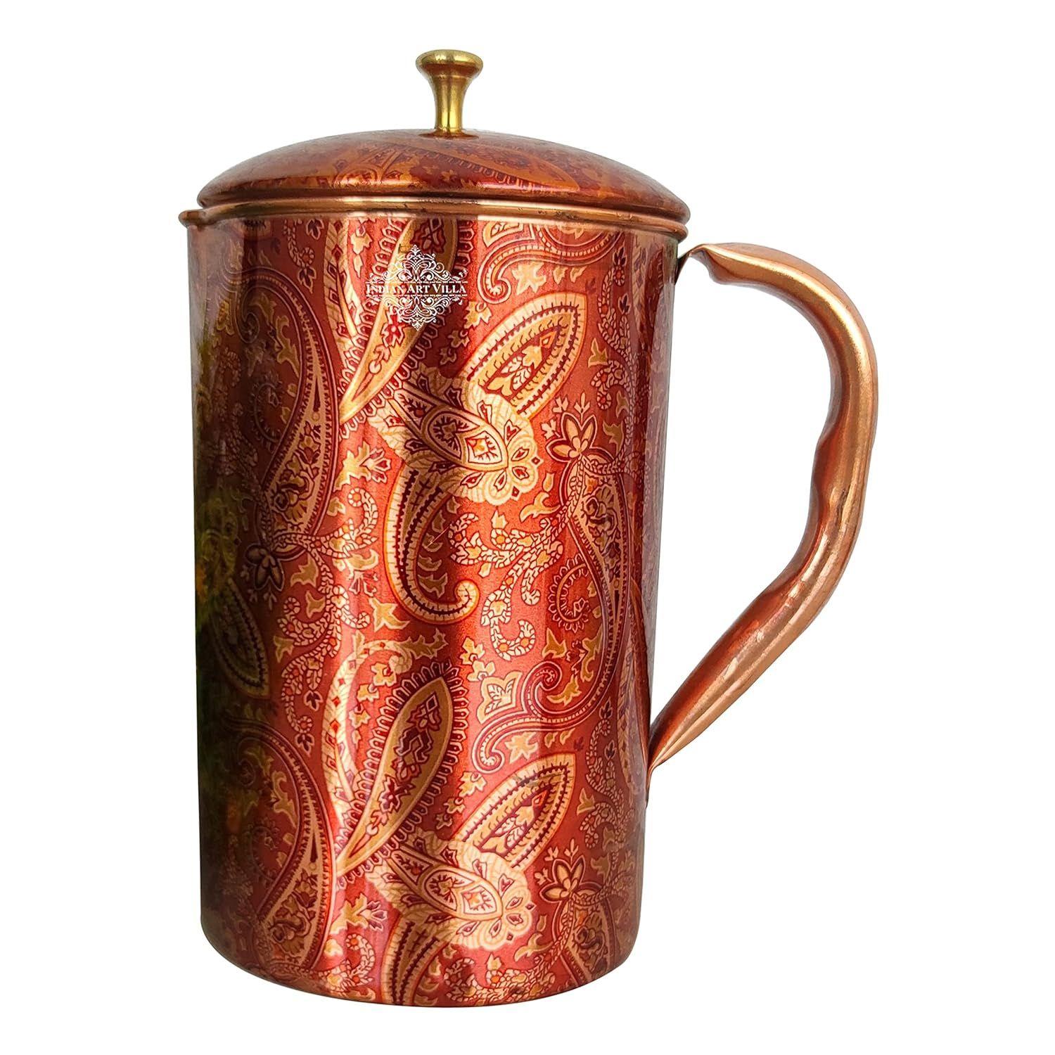 

Copper Printed Paisley Design Water Jug  1500 ML, Ayurvedic Health Benefits, Stylish Serveware for Home, Office & Gifting