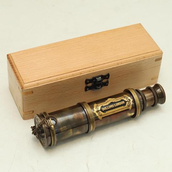 

Латунный подзорный телескоп Dollond London в стиле 1920-х годов, деревянный или кожаный футляр, морской подарок, декор, подарок в стиле стимпанк