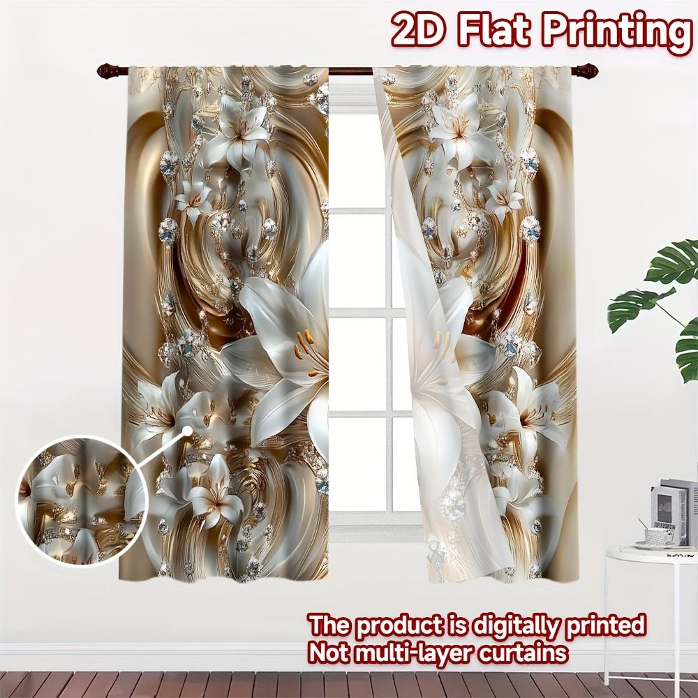 Elegant Lily Curtains 2pcs   2D Flat Print 100% Polyester Rod Pocket Machine Washable for Kitchen Living Room Office Decor