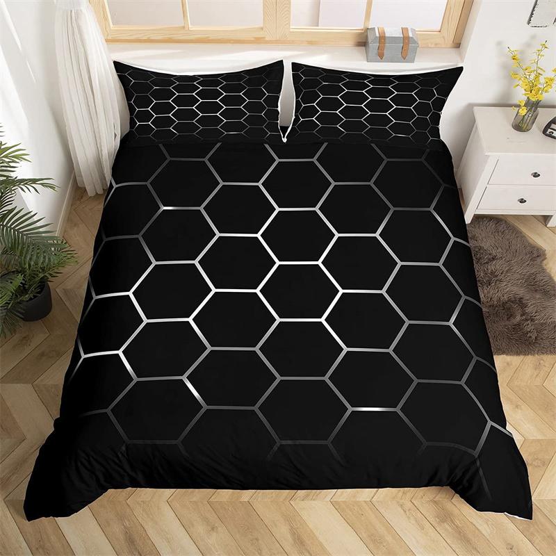 Boys Cartoon Honeycomb Duvet Cover Geometry Hexagon Bedding Set Twin King Polyester Colorful Grid Art Neon Decor Comforter Cover