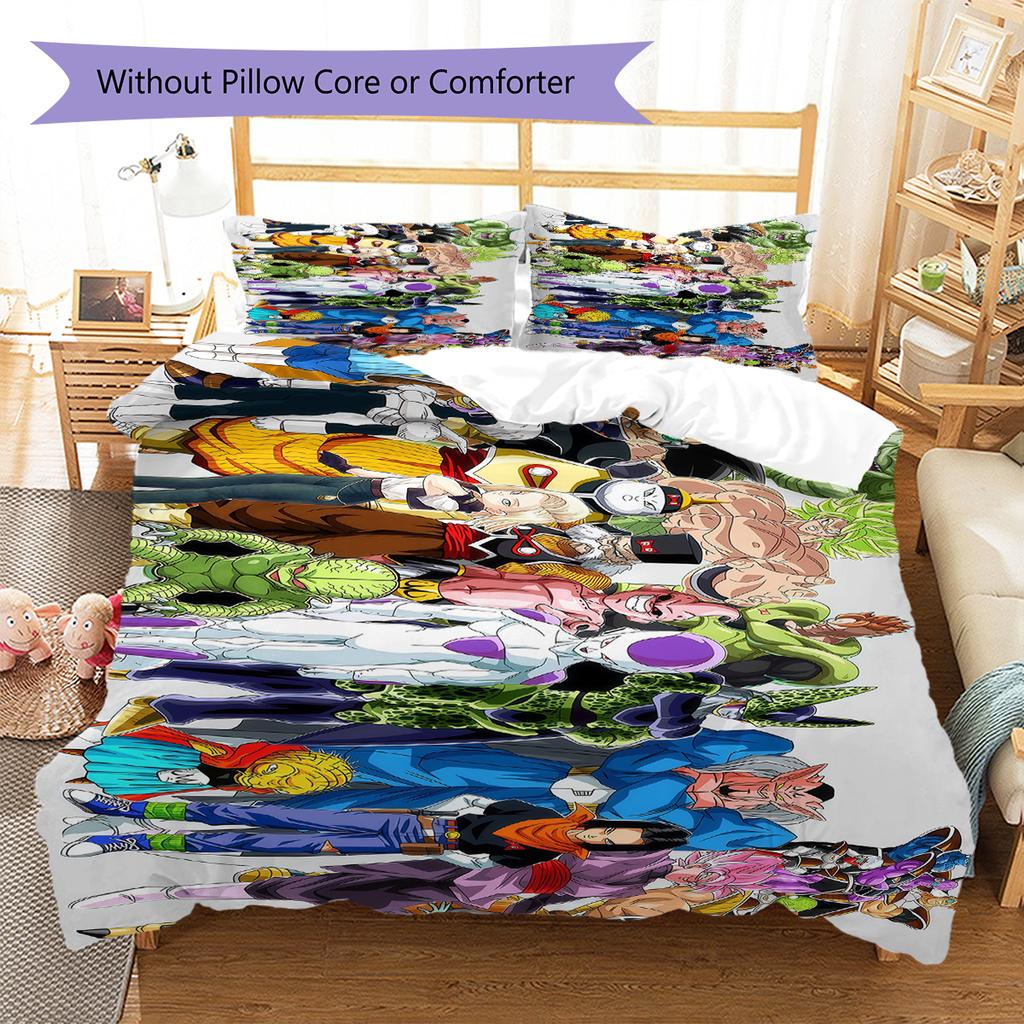 Son Goku Pattern Bedding,Quilt Set Quilt Cover Pillowcase Home Birthday Gift (1 * Duvet Cover + 2 * Pillowcase, Without Core)