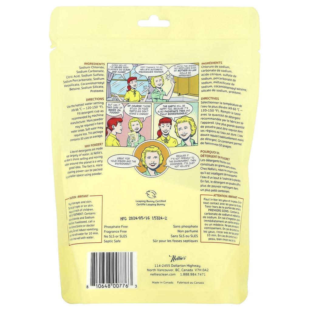 Nellie'S, Dishwasher Powder Detergent, 726G (1.6Lbs)
