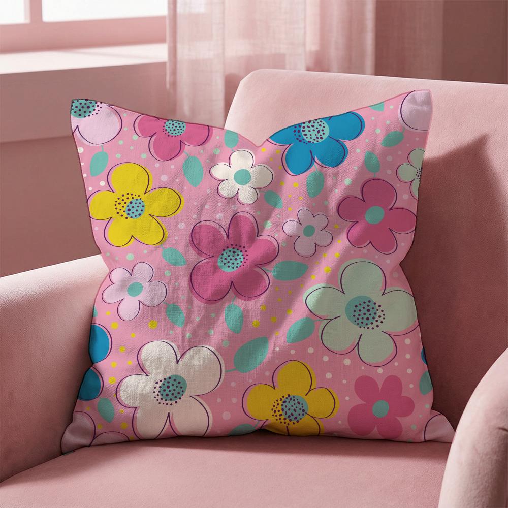 Colorful Flowers Cushion Cover Multi-Scene Pillow Cover for Home & Car - Reversible, Soft & Durable for Daily Use