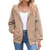 Herbst Winter Einfarbig Reißverschluss Langarm Kapuzenpullover mit Tasche für Damen Mode Sweatshirt Mantel