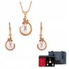 Jewelry Set: Gold Butterfly Pendant, Crystals, Pearl Earrings