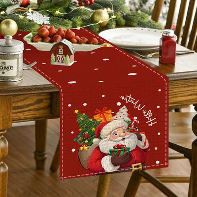 4 Stück Weihnachtsmann Tischset+1 Stück Weihnachts-Tischläufer Leinen Platzset Quadratische Restaurantdeko für Zuhause Navidad Neujahr 2026 Deko