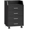 Office Storage Unit on Casters, 4 Sliding Wooden Drawers, 40 x 36 x 65 cm, Black