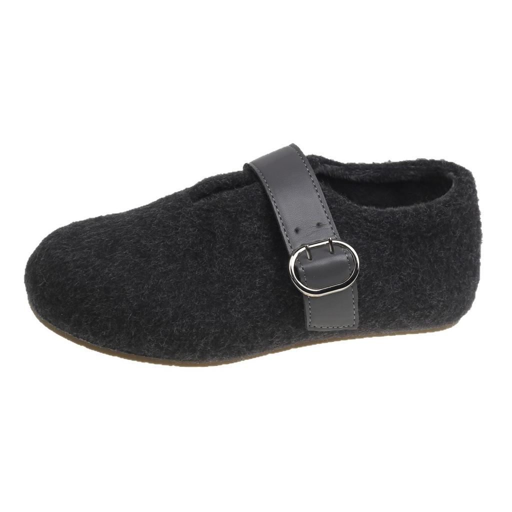 Retro fleece leather~ Soft leather flat-bottomed Mary Jane shoes women's 2025 autumn fleece round head belt buckle light mouth single shoes plush