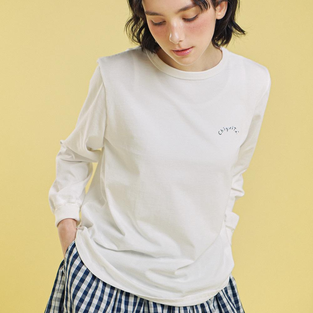 CHIQUITA Ribbed Sleeve T-Shirt (Cotton) Ivory 241602Siv