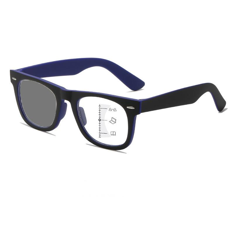 Unisex Photochromic Multifocal Reading Glasses Women Anti-blue Light Color Changing Eyewear Square Progressive Presbyopia Frame