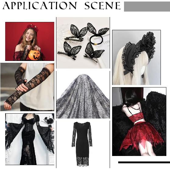 PH PandaHall 70x62 Inch Spider Web Lace Fabric, Black Lace Web Embroidered Lace Sewing Fabric Tablecloth Fabric Lace for DIY Dress Party Overlay