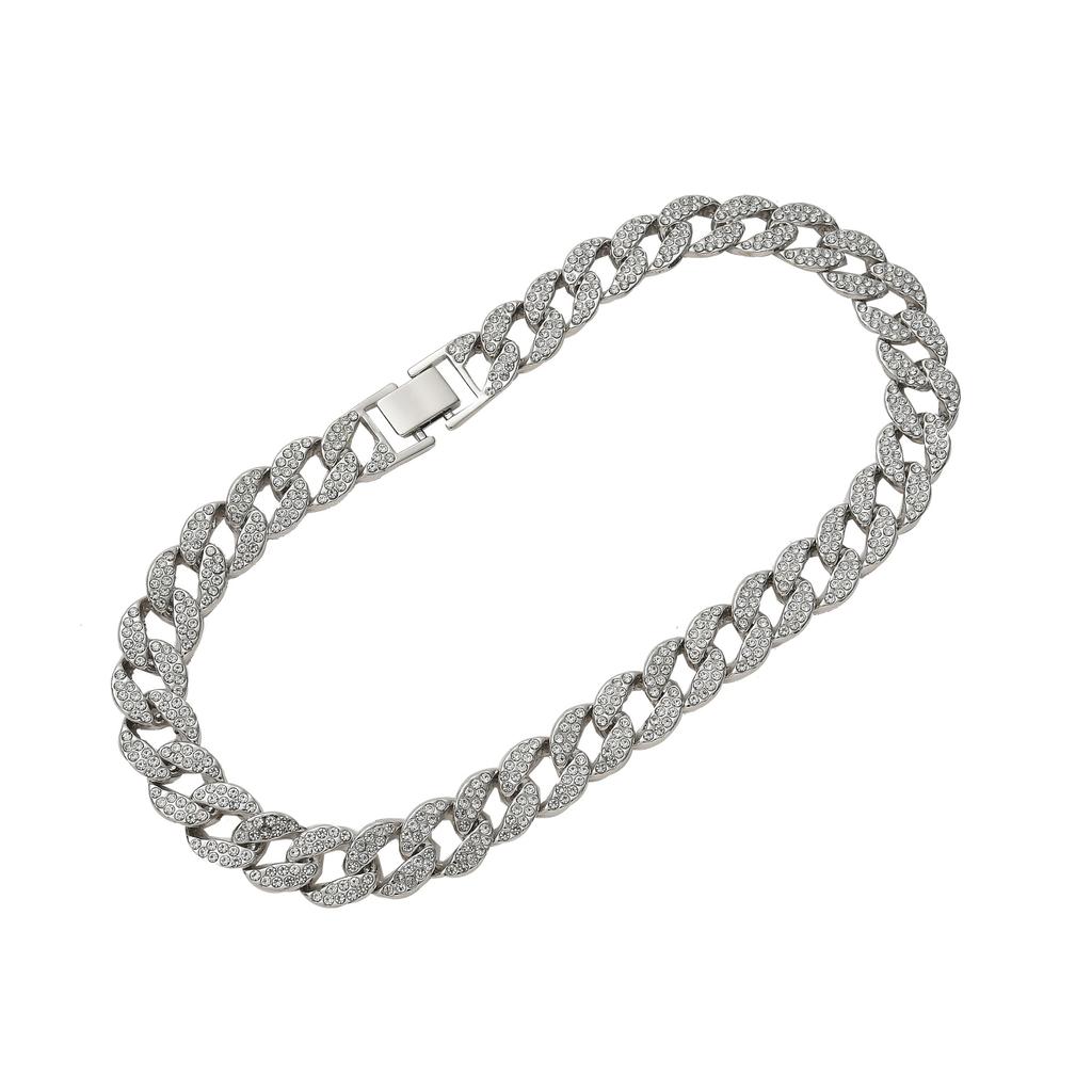 Alloy Round Gold Hip Hop Necklace Jewelry Cuban Chain Not Off Color Ribbon Diamond Men'S Necklace
