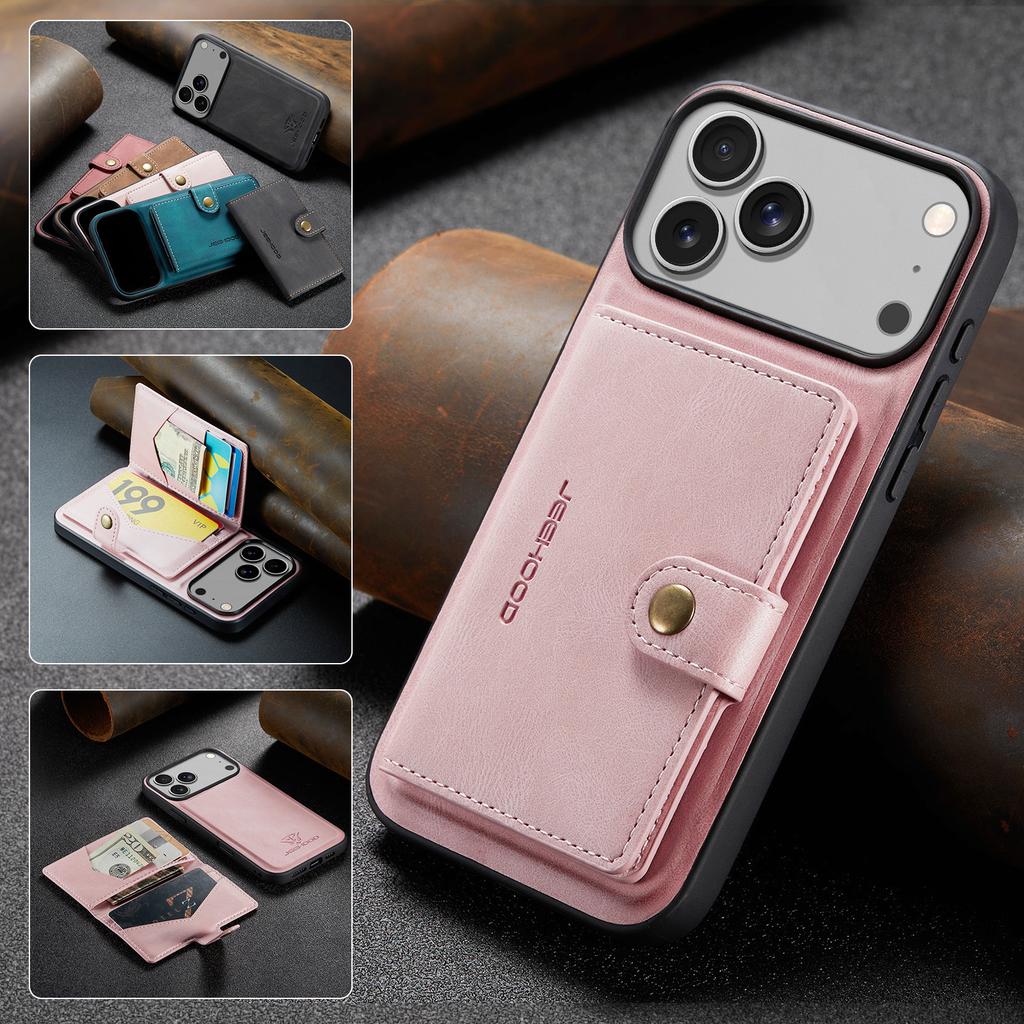 Retro Magnetic Leather Case for iPhone 17 Pro Max Air 16 Plus 16E 15 14 13 Mini 12 11Pro Detachable Card Slot Wallet Stand Cover