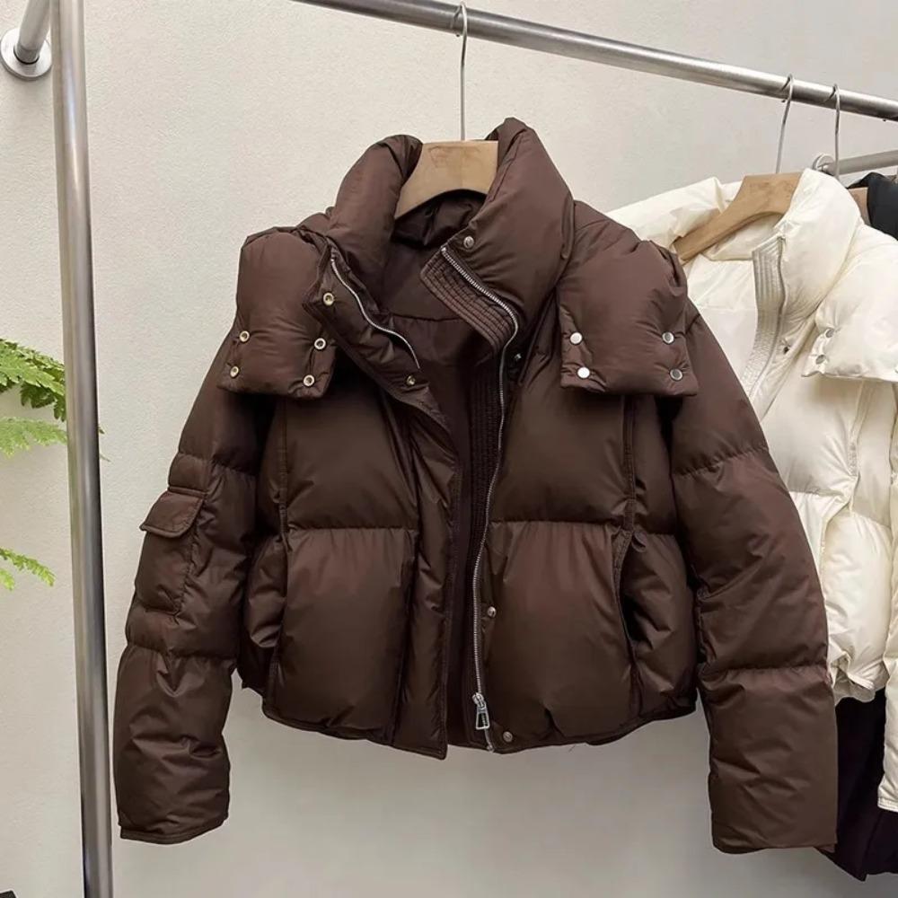 Down Jacket for Women Winter 90 White Duck Hooded Warm Down Coats Casual Loose Short Thick Fashion Lightweight Puffy Jacket