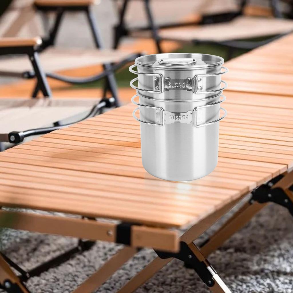 Składane Naczynia Kempingowe Stal Nierdzewna 304 Spożywcza Wielofunkcyjne Przenośne Kubki Kempingowe Kubki Garnki z Pokrywką na Zewnątrz