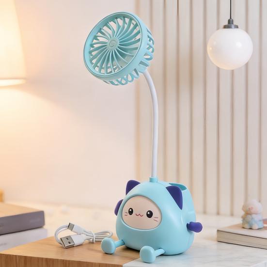 Cartoon Animals Desk Fan Fast Charging Flexible Hose Fan Multi-Purpose Phone Holder Pen Holder Portable Summer Cooling Fan