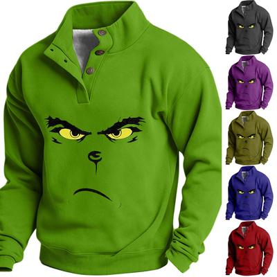 Men's Christmas Print Sweatshirt with Button Placket Casual Pullover