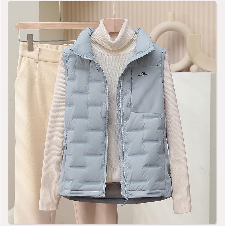 Women's Lightweight 90% Duck Down Vest for Autumn and Winter - Stand Collar, Warm Sleeveless Design for Outdoor, Camping, Sports, and Fitness