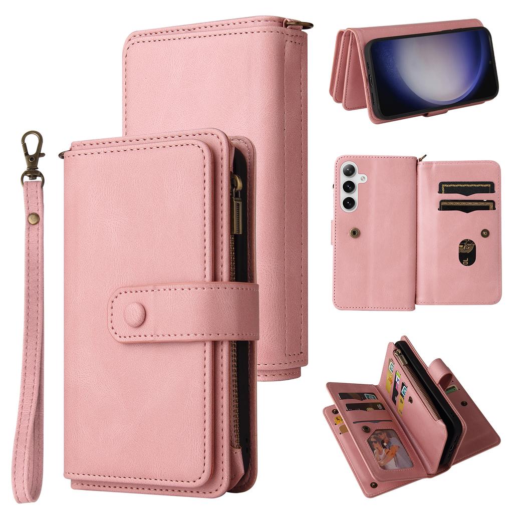 For Samsung Galaxy S24/Galaxy S25 Zipper Wallet Case with 15 Card Slots and Strap Leather Phone Cover