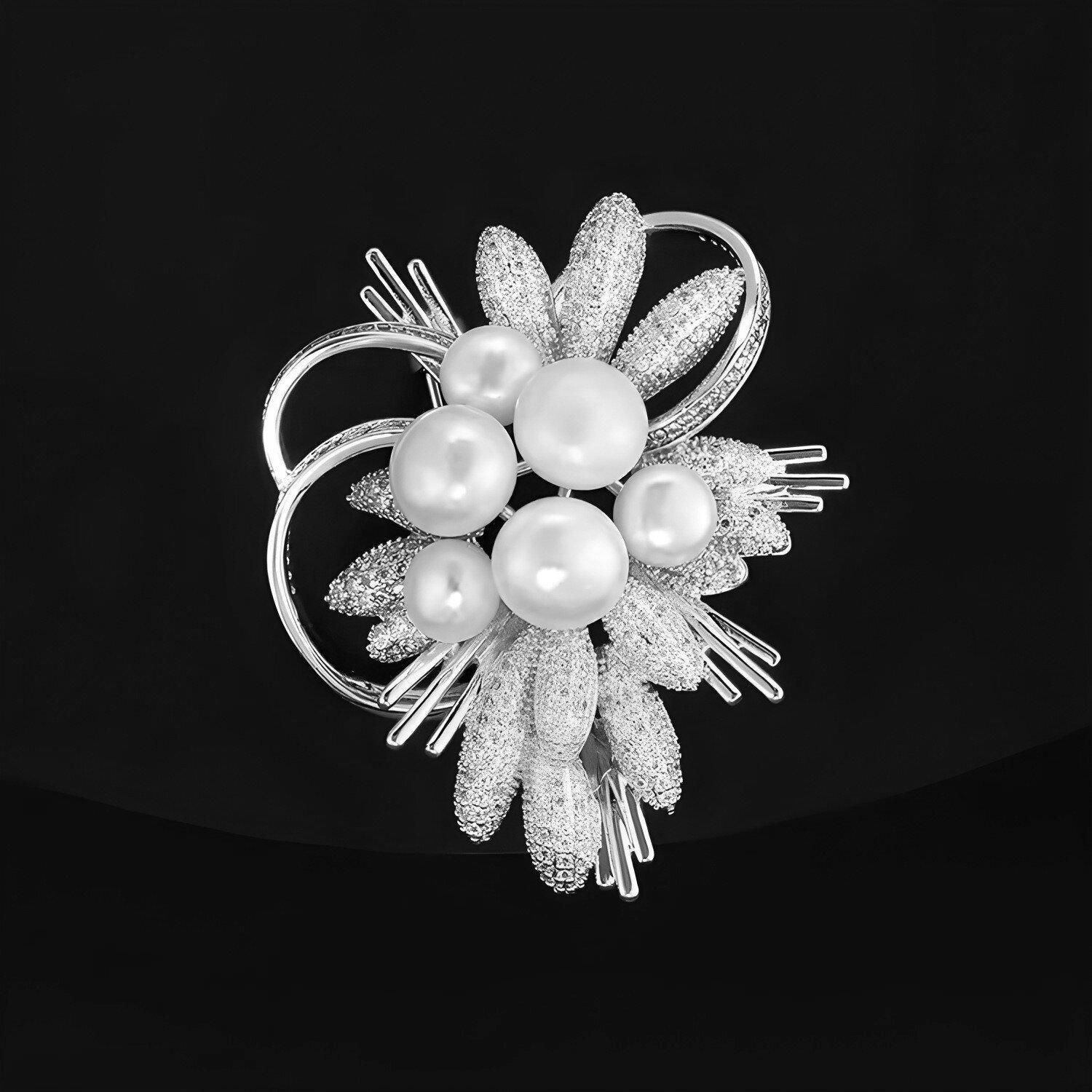 

Цветочная жемчужная брошь, Изысканная женская жемчужная брошь высокого класса, Роскошная и элегантная булавка для костюма серебряный