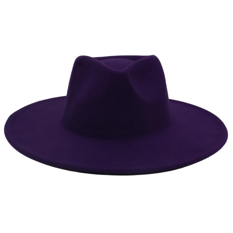 Big Brim Top Hat Women'S Coat With Hat Felt Hat Solid Color Cashmere Jazz Hat