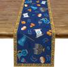 Hanukkah Linen Table Runner Holiday Party Decor Jewish Chanukah Dreidel Memorah Hebrew Kitchen Dinning Table Decoration