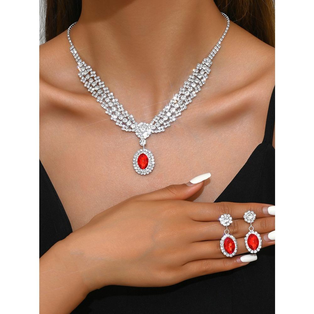 Sapphire Necklace Earrings Bracelet Four-piece Women's Jewelry Wedding Dress