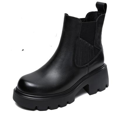 Mode 6CM 2025 Neue Echtleder Stiefel Damen Blockabsätze Plateau Chelsea Boots Herbst Winter Stiefeletten Damenschuhe
