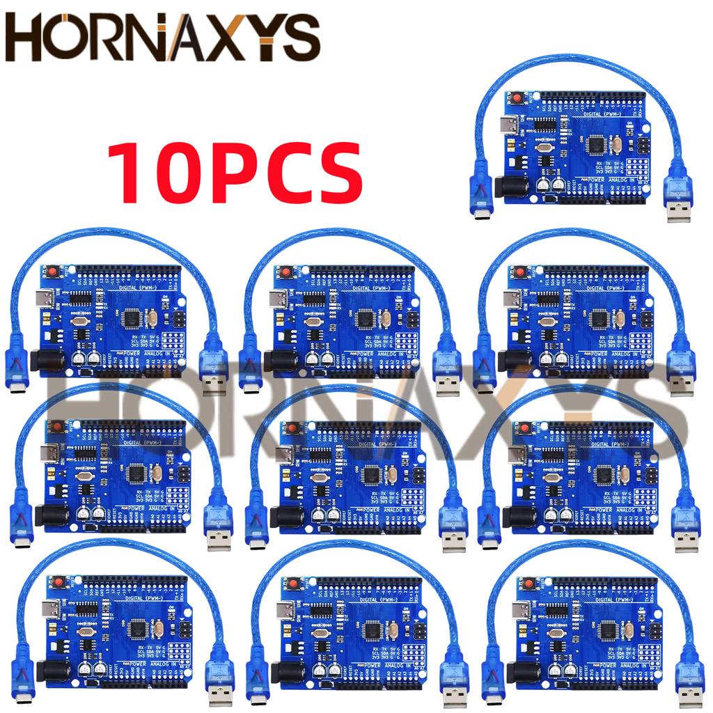 1-10PCS UNO R3 CH340G MEGA328P Chip UNO R3 + USB/TYPE-C/MICRO Cable ATMEGA328P-AU Development Board 16Mhz