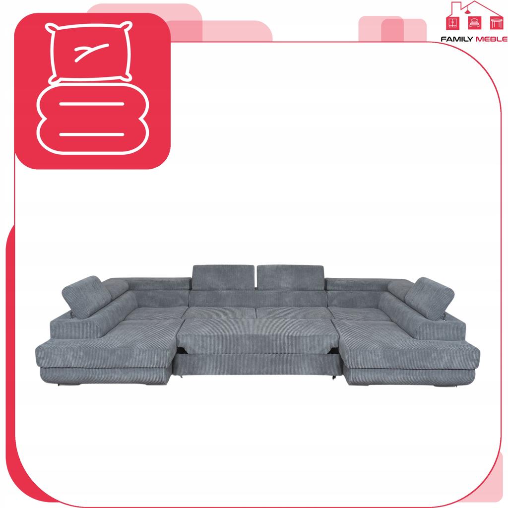 U-shaped Corner Sofa Bed, Extendable F. Savio Family Sleeping Furniture Grey Corduroy