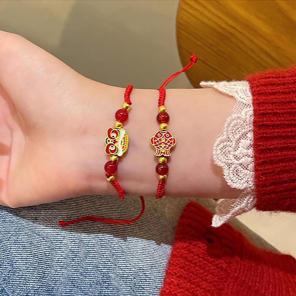 Kinesiskt nyår Rött snöre Armband För Zodiakår Glädjefullt Säkert Vävrep Armband Ormens År
