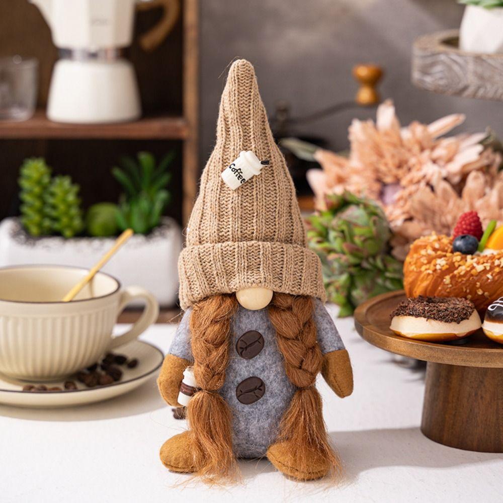 With Knitted Hat Coffee Gnomes Plush Doll Cute Elf Dwarf Plush Figurine  Desktop Xmas Ornament