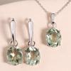 Fashion Drop Shape Design Natural Green Crystal Earrings Necklace Jewelry Set 925 Sterling Silver Elegant Design Fine Jewelry