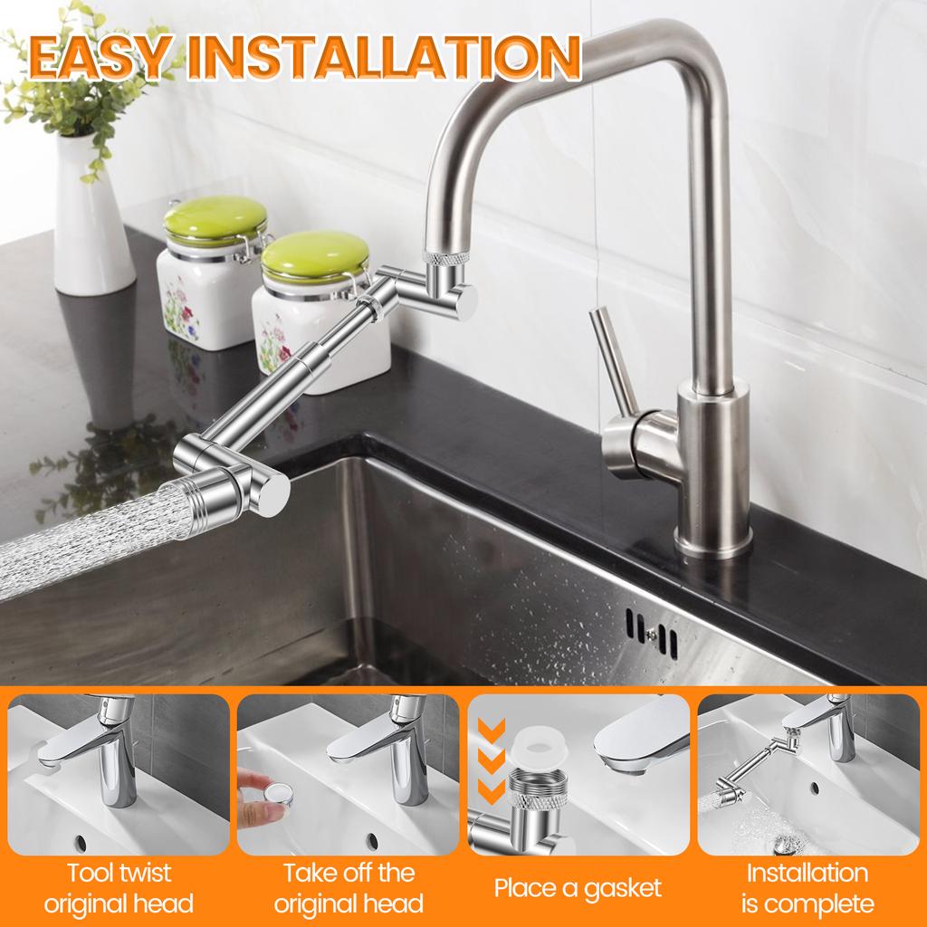 1440/1080° Swivel Faucet Extender Alloy Rotating Sink Extension Splash Proof Rotating Splash Filter Faucet Robotic Arm Aerator