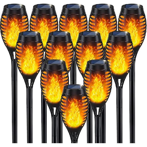 IkeeRuic Solar Lights Outdoor, Solar Torch Light with Flickering Flame for Halloween Decor, Solar Garden Lights, Waterproof Outdoor Lighting, Flame