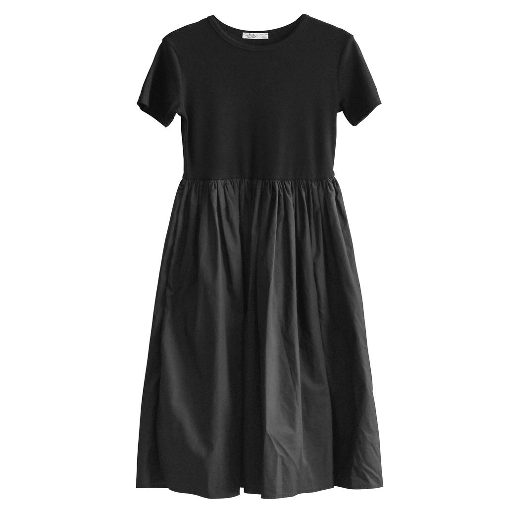 Weileenice Black Size Perfect for Contrasting Elastic Long Short Summer Clothes Girls' Dress, 140, Recitals, Design, Waist, Dress, Sleeves, Funerals,