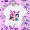 2026 New Kpop Demon Hunters Children's Polyester T-shirt - Girls' Casual Top with Cartoon Print - Summer Short-Sleeved Sports Shirt