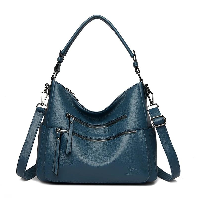 Women Bags Quality Soft Leather Totes Multiple Pockets Casual Shoulder Shopping Bags Fashion Ladies Handbags