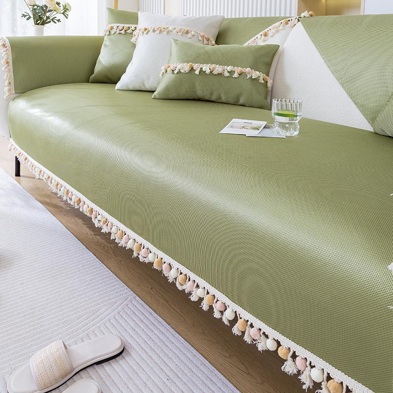 Small Fresh Tassel Ice Silk Sofa Cushion Summer Cool Mat Mat New Living Room Non-Slip Sofa Cover Cloth Towel