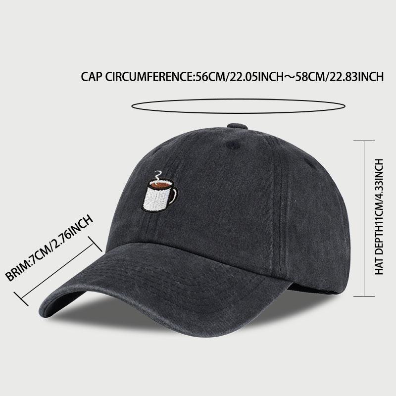 Berretto da Baseball Lavato con Ricamo di Tazza da Caffè – Cappello Solare Unisex Regolabile per Amanti del Caffè, Perfetto per Corsa e Pesca